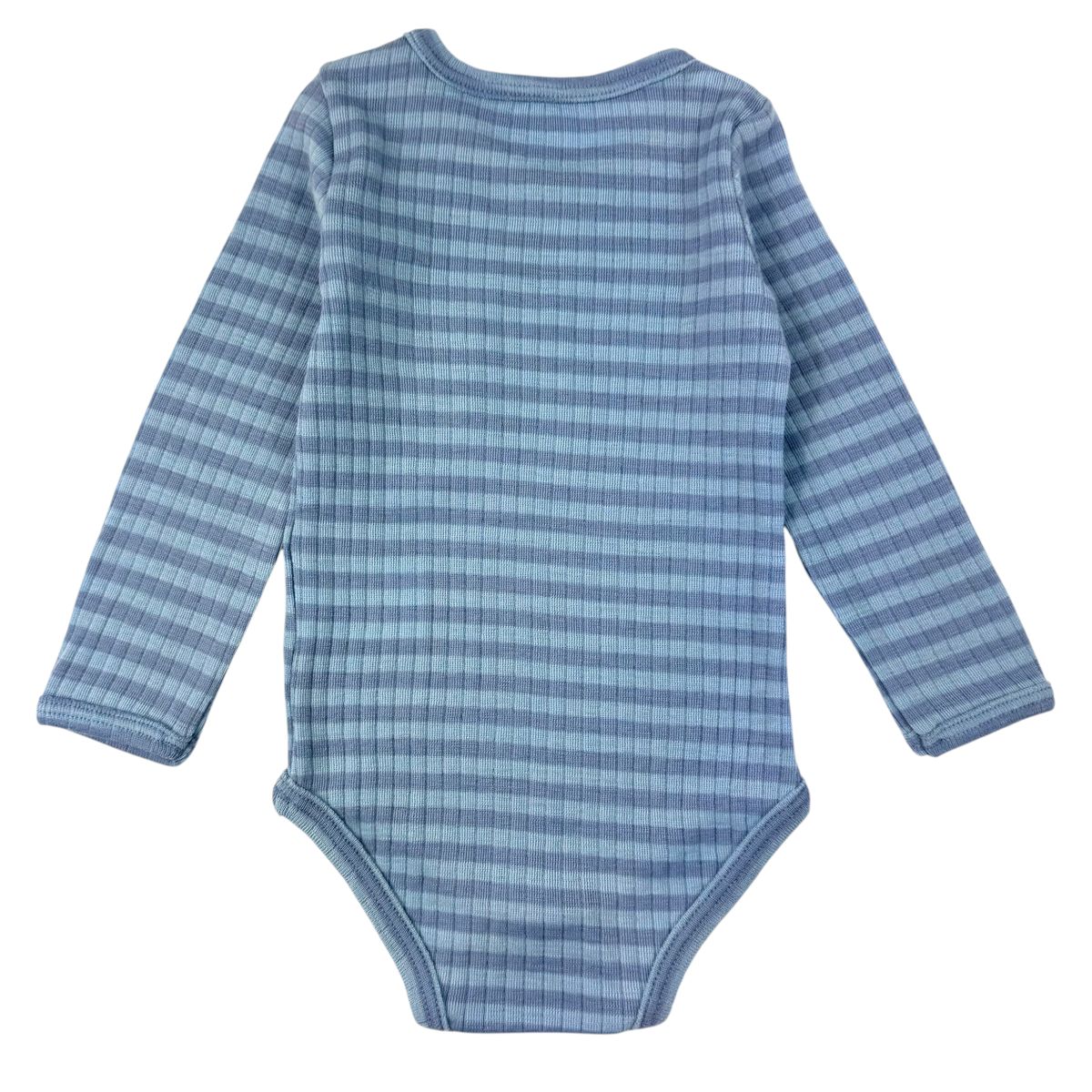 Ribbestrikket ullbody i merinoull | Aqua stripe 